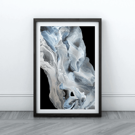 This original alcohol ink artwork features silver and white alcohol inks on black synthetic paper.