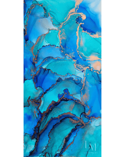 Original Alcohol Ink Abstract Painting | "Over the Sea" | 12"x6"