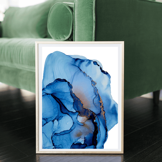 original alcohol ink artwork featuring blue alcohol ink and copper alcohol ink