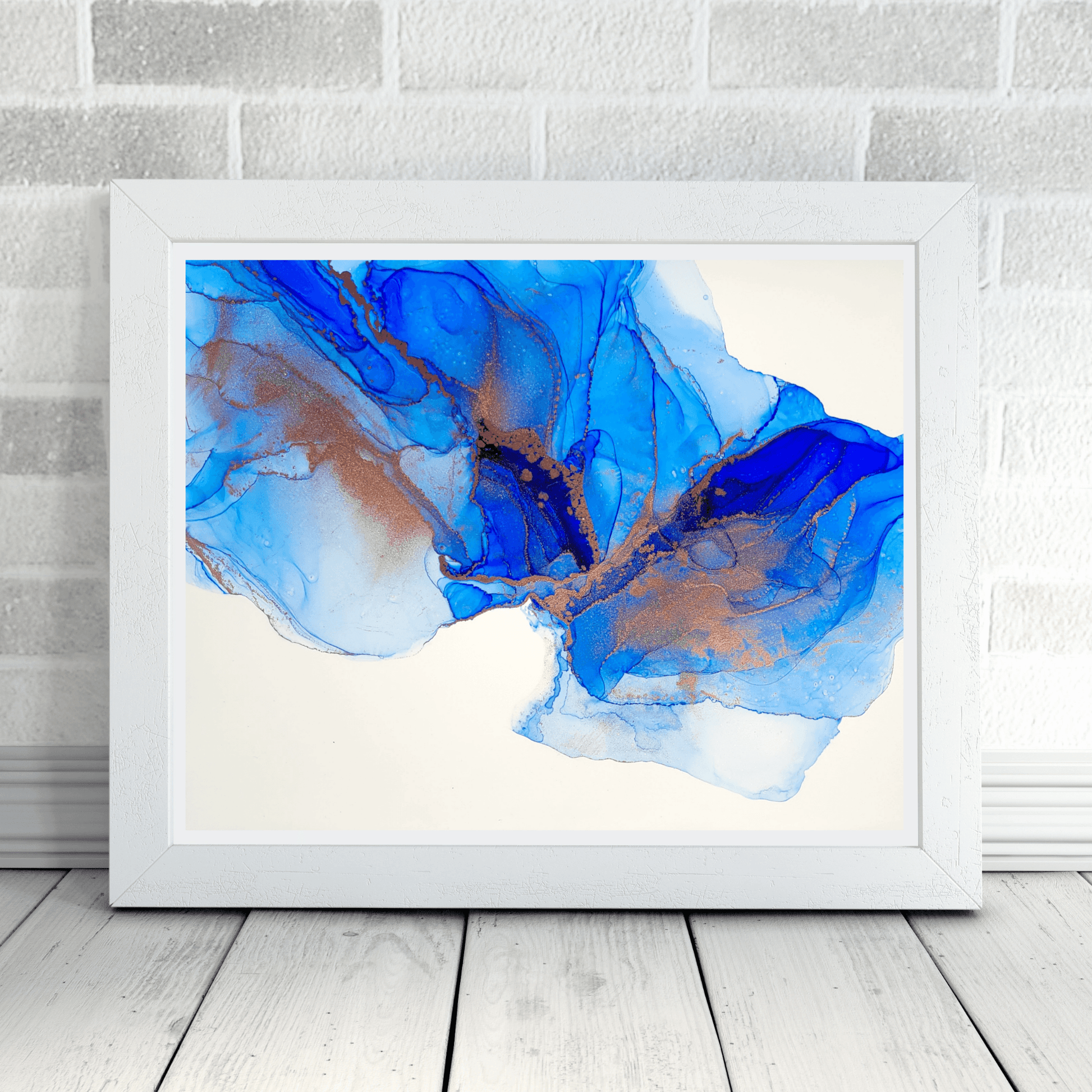 Original Alcohol Ink Abstract Painting, Blue Wave